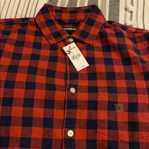 Express Men’s Brick Red & Black Gingham LS Shirt